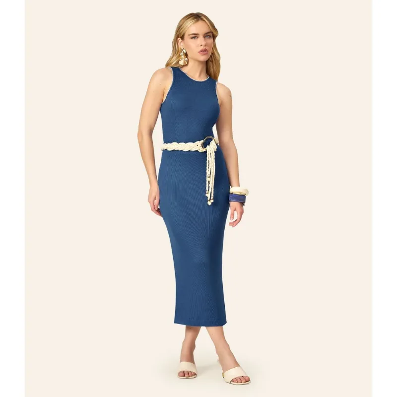 Conjunto Feminino Regata E Saia Em Ribana Endless Azul PP