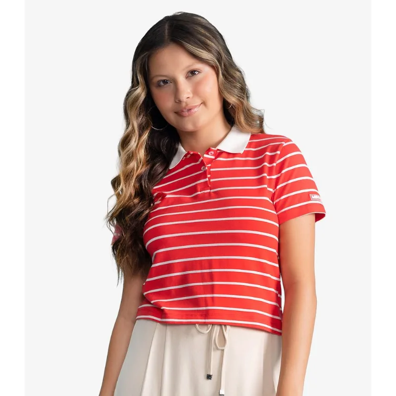 Polo Feminina Box Cotton Listrado Minty Vermelho 14
