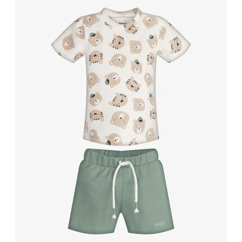 Conjunto Infantil Camiseta Com Bermuda Trick Nick Bege M