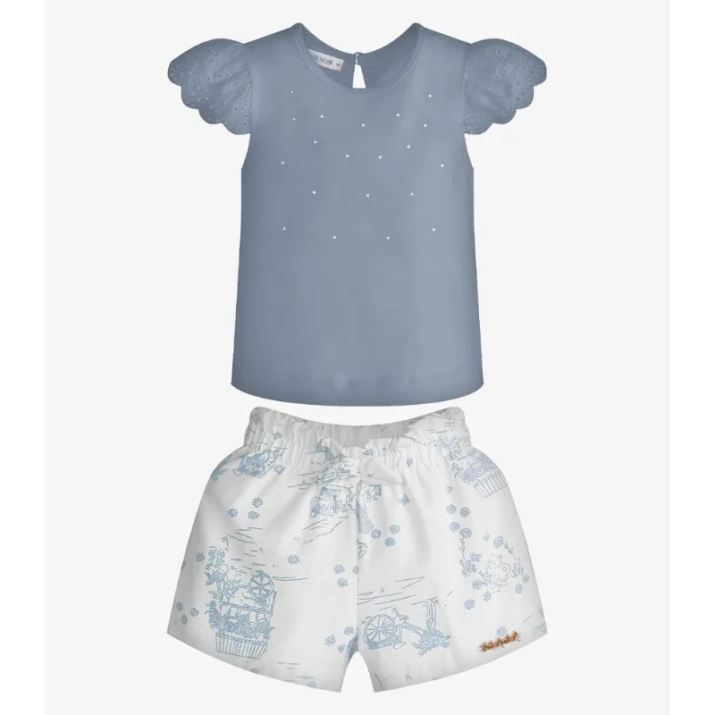 Conjunto Menina Blusa Com Shorts Trick Nick Azul M