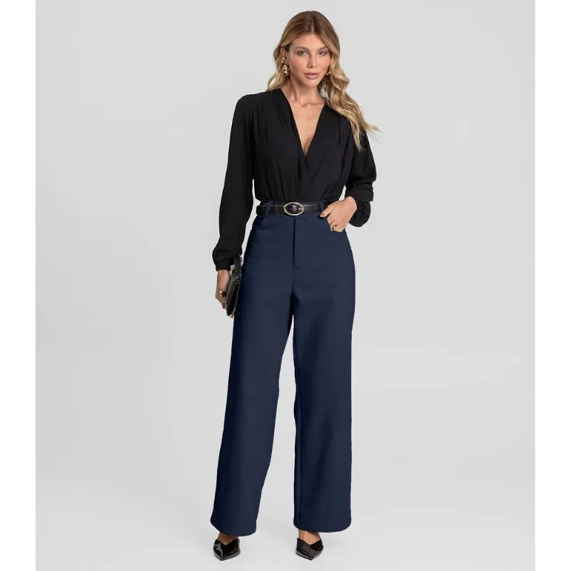 Calça Pantalona Feminina em Sarja Dianna Azul P