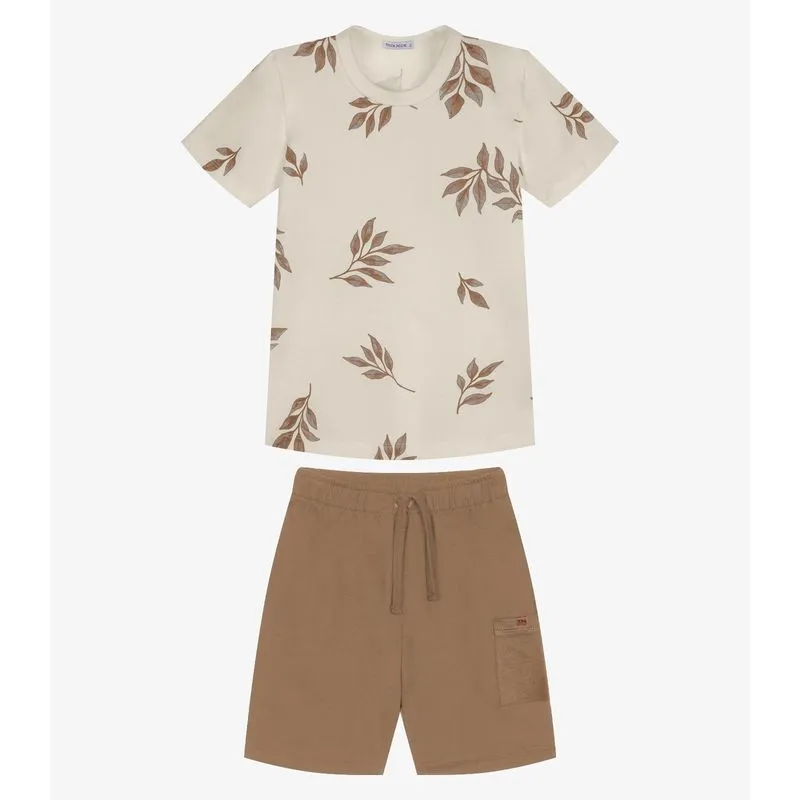 Conjunto Infantil Camiseta Com Bermuda Trick Nick Bege 8