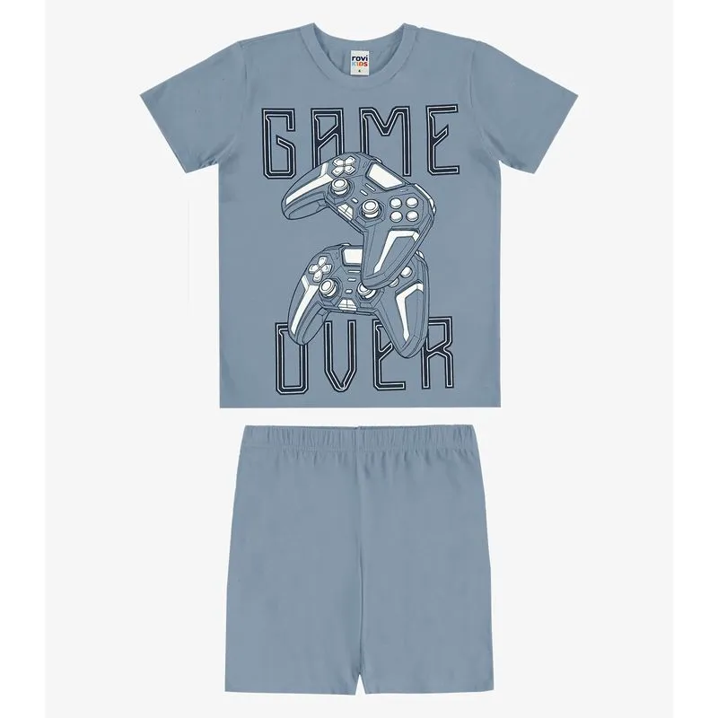 Pijama Camiseta Com Bermuda Infantil Rovi Kids Azul 4