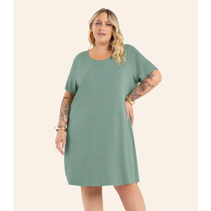 Vestido Feminino Curto Canelado Plus Size Secret Verde Plus G2