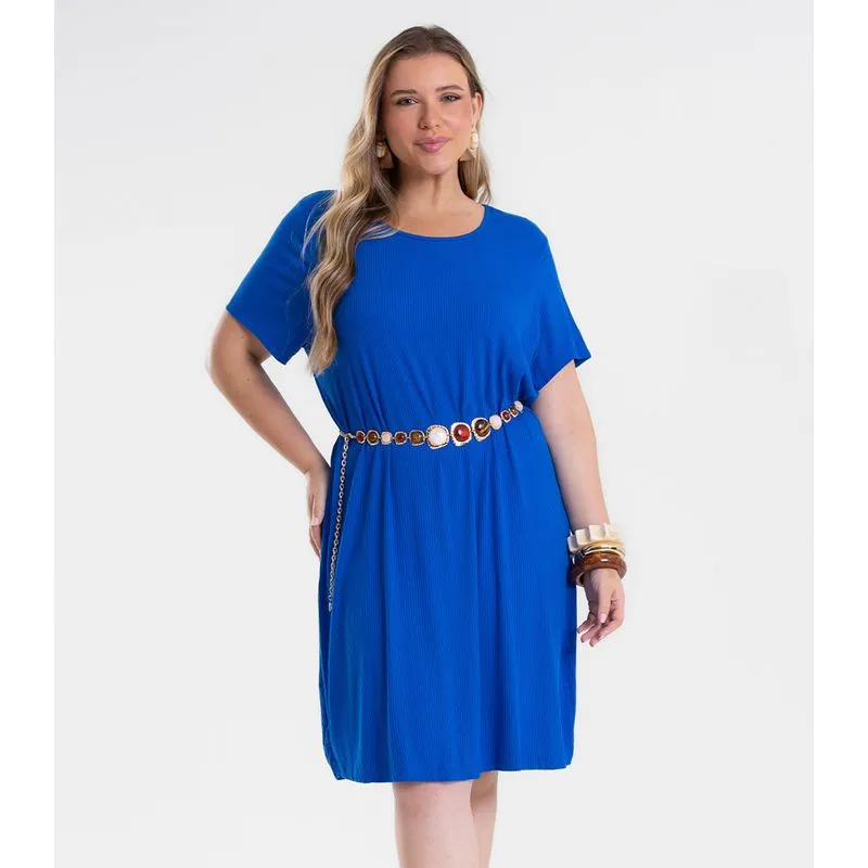 Vestido Feminino Curto Canelado Plus Size Secret Azul Plus G3