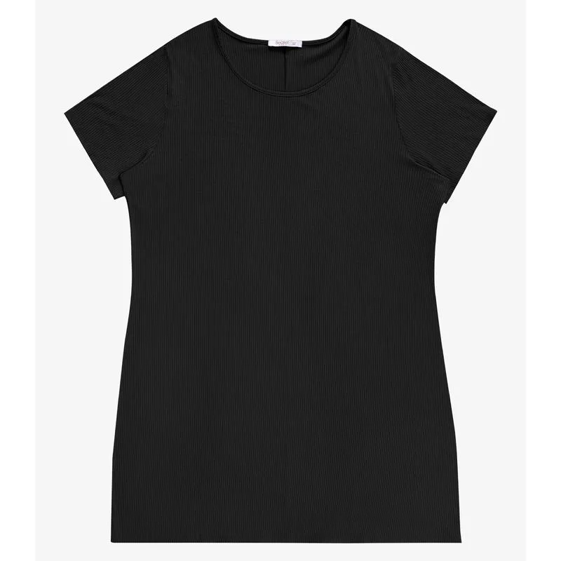 Vestido Feminino Curto Canelado Plus Size Secret Preto Plus G3