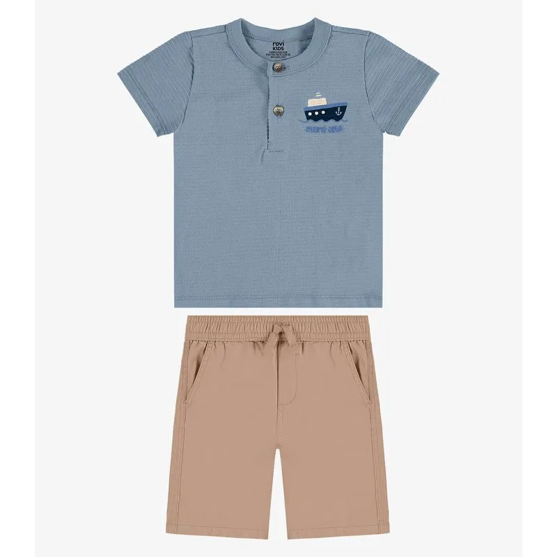 Conjunto Camiseta Com Bermuda Infantil Rovi Kids Azul P