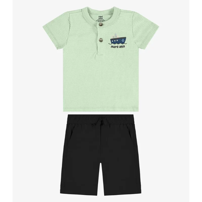 Conjunto Camiseta Com Bermuda Infantil Rovi Kids Verde G