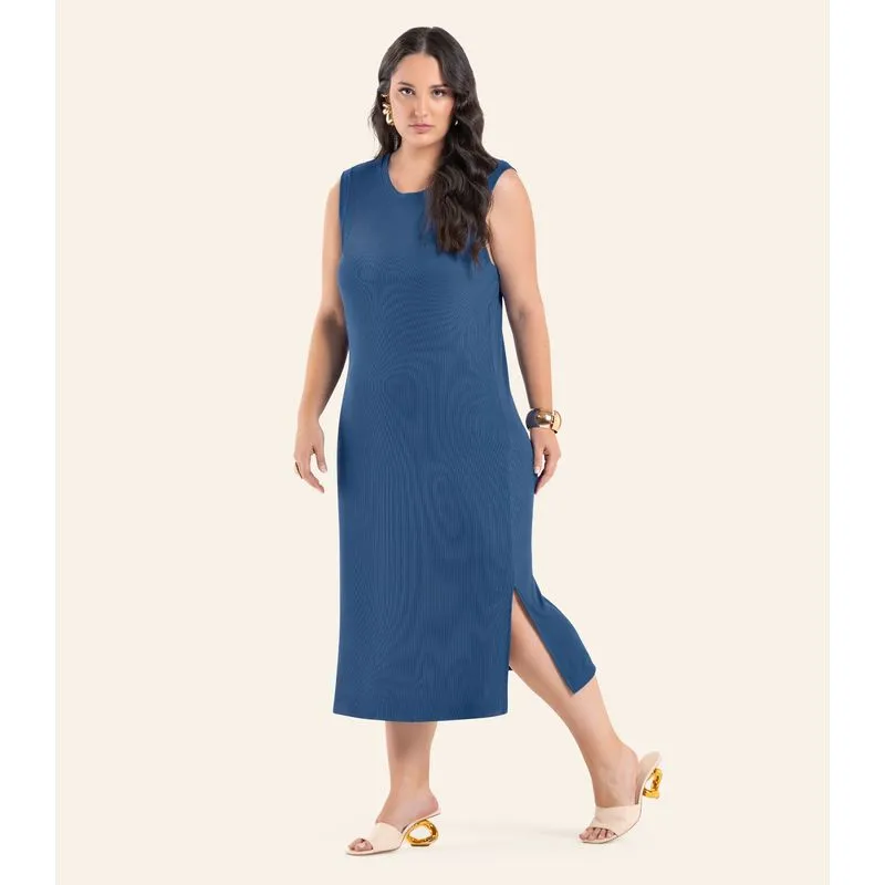 Vestido Feminino Midi Plus Size Secret Azul Plus G3