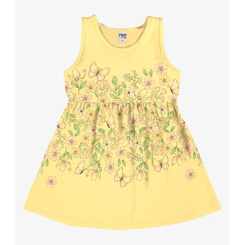 Vestido Infantil Com Estampa Floral Rovi Kids Amarelo 1