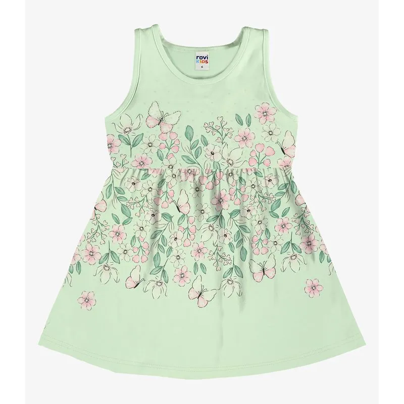 Vestido Infantil Com Estampa Floral Rovi Kids Verde 1