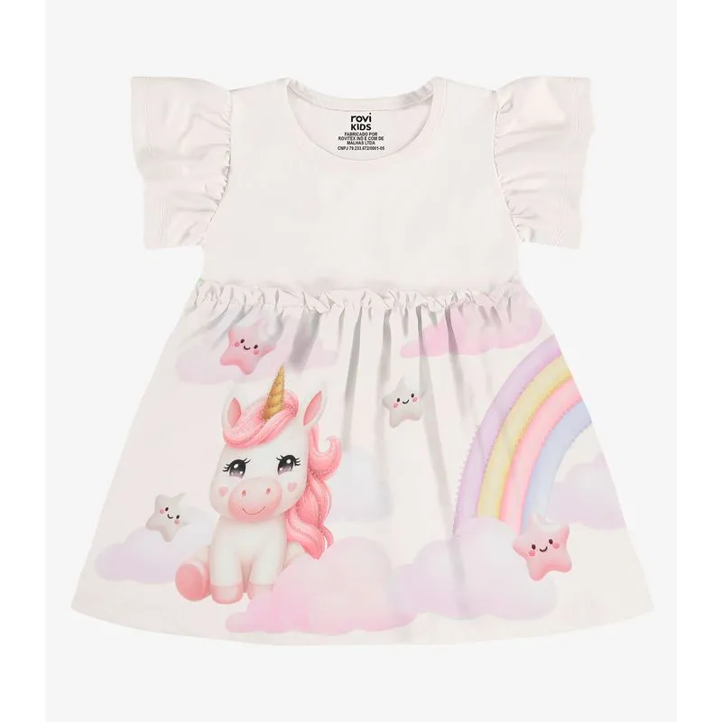 Vestido Infantil Com Estampa Malha Rovi Kids Bege M