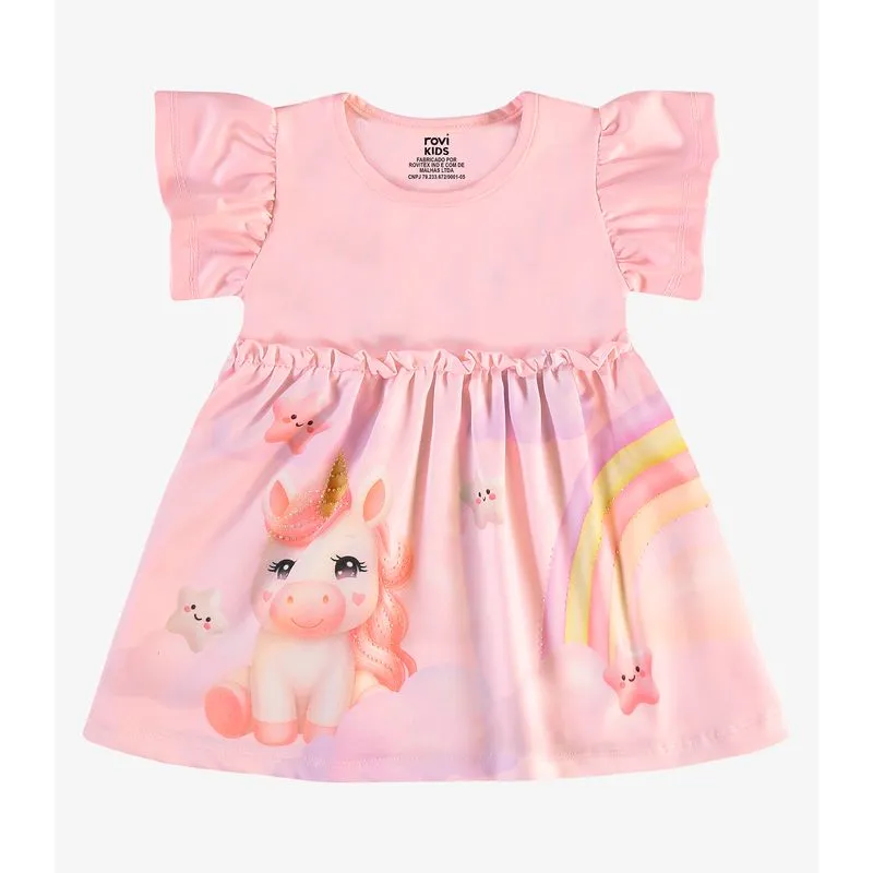 Vestido Infantil Com Estampa Malha Rovi Kids Rosa P