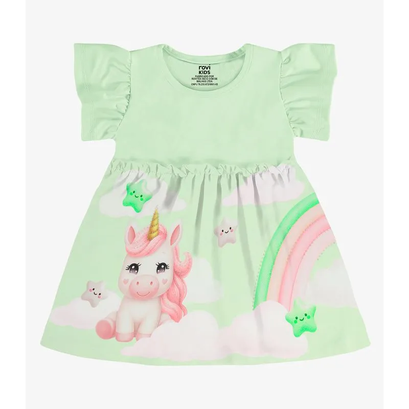Vestido Infantil Com Estampa Malha Rovi Kids Verde P