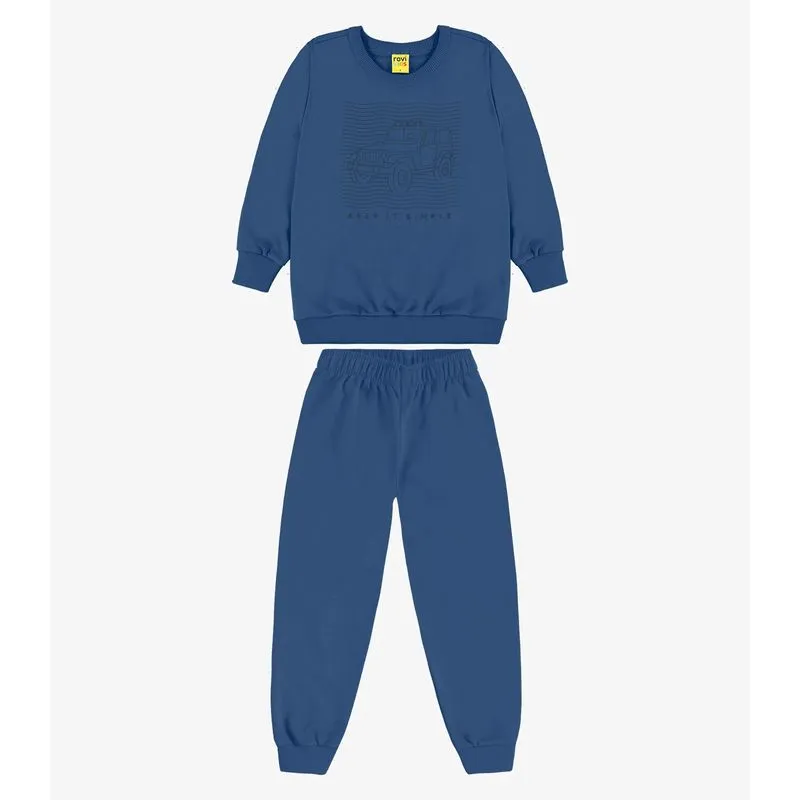 Conjunto Blusão e Calça Moletom Sarjado Rovi Kids Azul 14