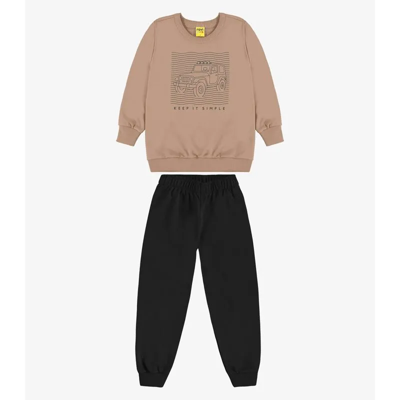 Conjunto Blusão e Calça Moletom Sarjado Rovi Kids Marrom 10