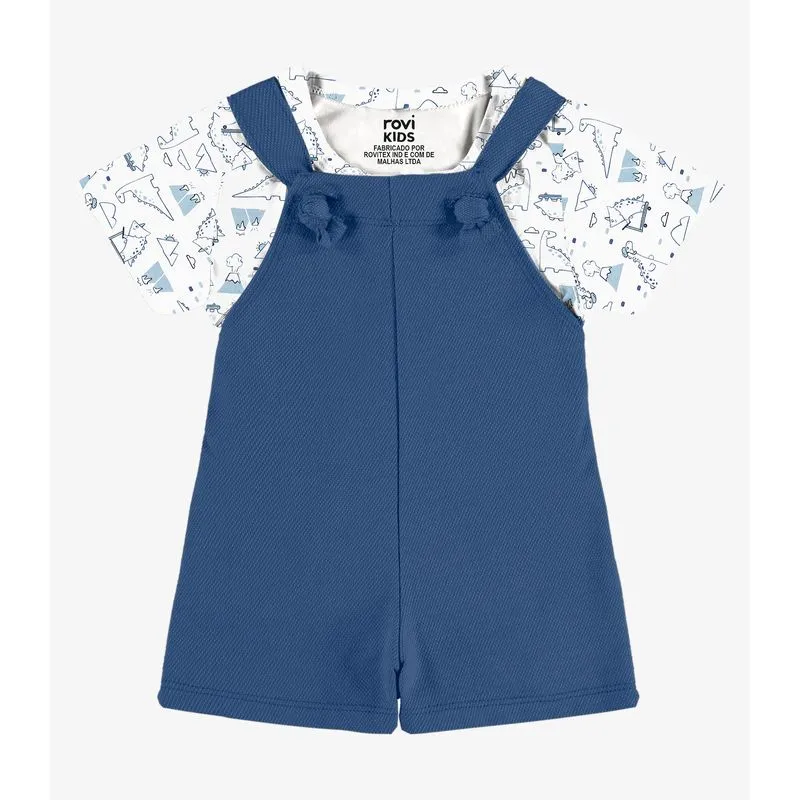 Conjunto Camiseta E Jardineira Infantil Rovi Kids Branco G