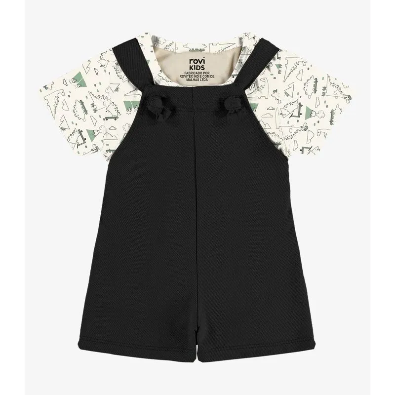Conjunto Camiseta E Jardineira Infantil Rovi Kids Bege G