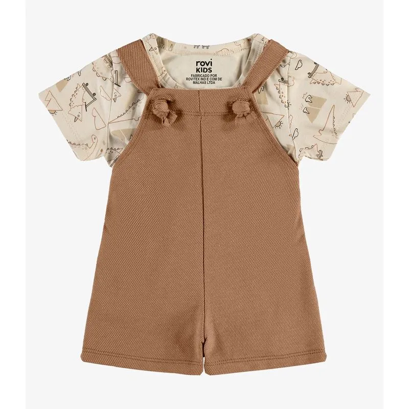 Conjunto Camiseta E Jardineira Infantil Rovi Kids Bege G