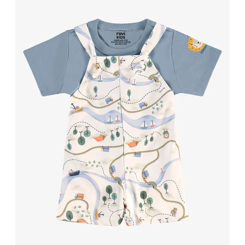 Conjunto Infantil Camiseta E Jardineira Rovi Kids Azul G