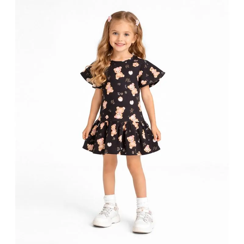 Vestido Infantil em Cotton Leve Trick Nick Preto 10