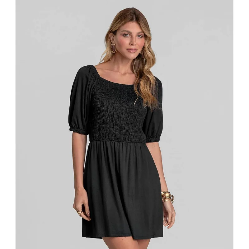 Vestido Curto Feminino em Visco Maquinetada Dianna Preto M