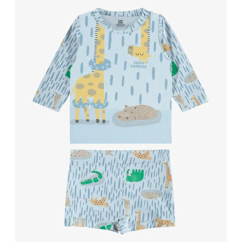 Conjunto Manga Longa E Sunga Proteção UV Rovi Kids Azul G