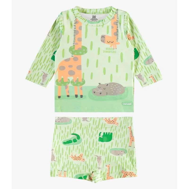 Conjunto Manga Longa E Sunga Proteção UV Rovi Kids Verde P