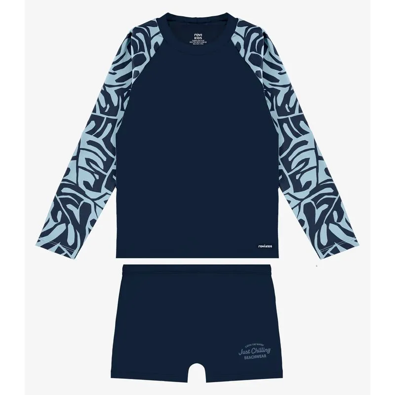 Conjunto Camiseta Manga Longa E Sunga UV Rovi Kids Azul 6