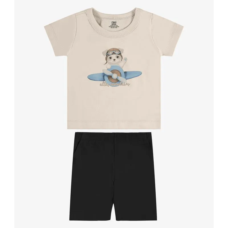 Conjunto Camiseta Com Bermuda Infantil Rovi Kids Bege M