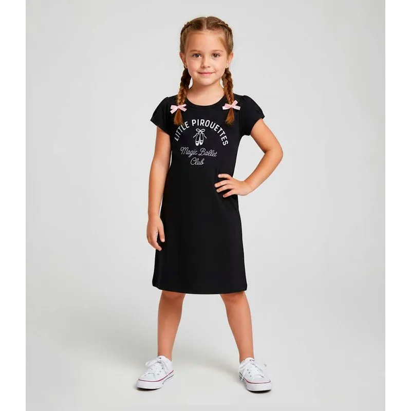 Vestido Infantil Manga Curta Estampado Select Preto 8