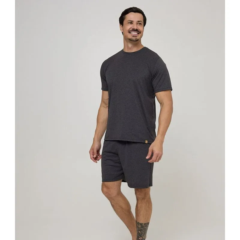 Pijama Curto Masculino Meia Malha Evanilda Preto G