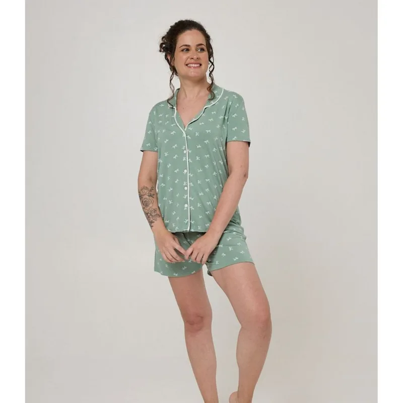 Pijama Curto Feminino Viscolycra Evanilda Verde GG
