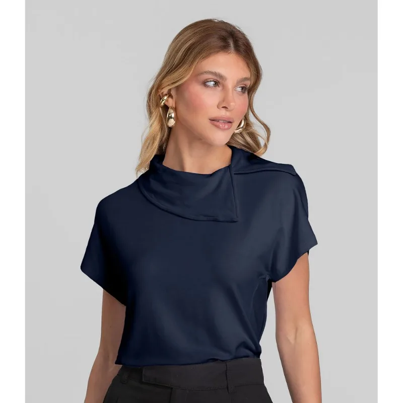 Blusa Feminina Com Gola Diferenciada Dianna Azul M