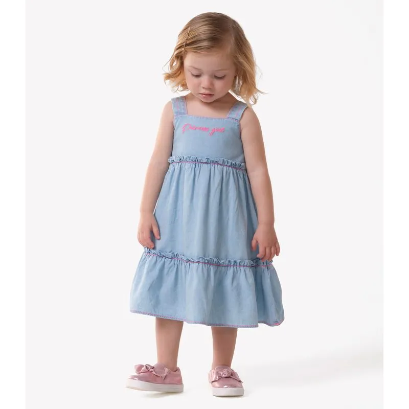 Vestido Infantil Jeans Com Bordado Trick Nick Azul 1