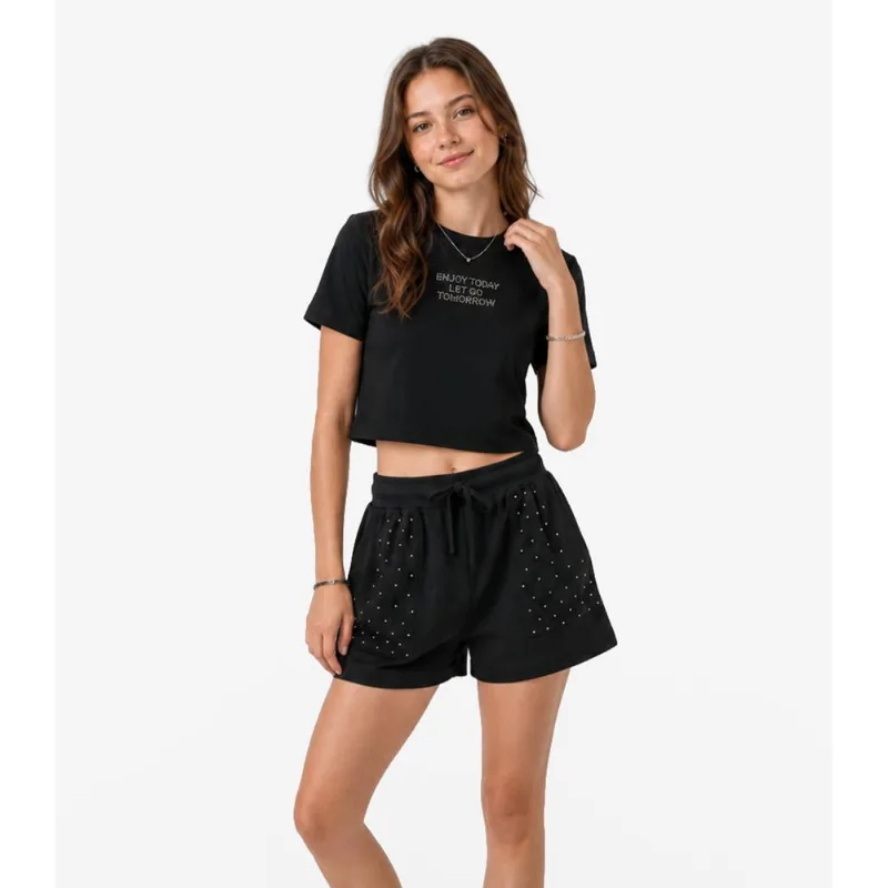 Conjunto Feminino T-Shirt Box Com Shorts Minty Preto 12