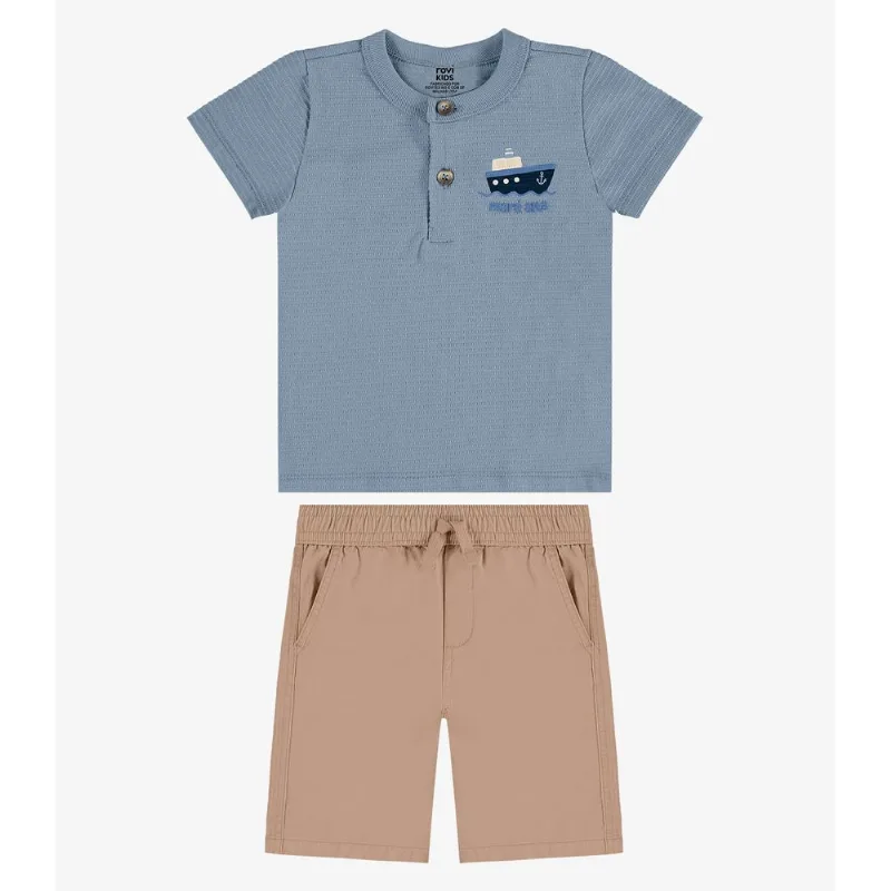 Conjunto Camiseta Com Bermuda Infantil Rovi Kids Azul 3