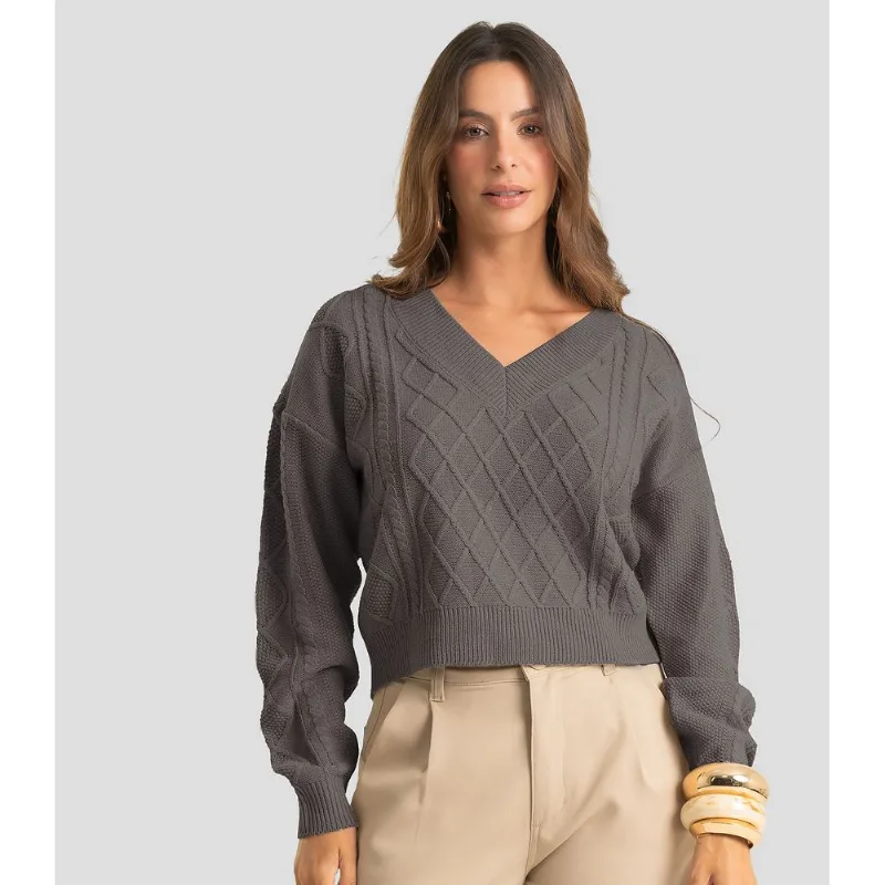 Sueter Feminino Decote Em V Infinita Cor Cinza G