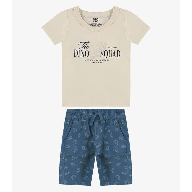 Conjunto Camiseta Com Bermuda Infantil Rovi Kids Bege 3