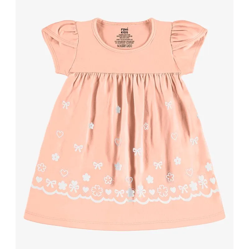 Vestido Infantil Estampado Meia Malha Rovi Kids Rosa 1