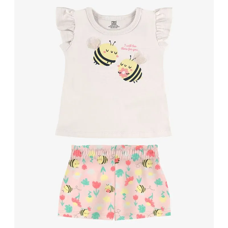 Conjunto Infantil Blusa Com Shorts Rovi Kids Bege 2