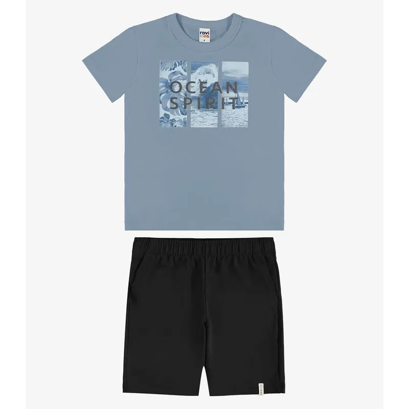 Conjunto Camiseta Com Bermuda Infantil Rovi Kids Azul 14
