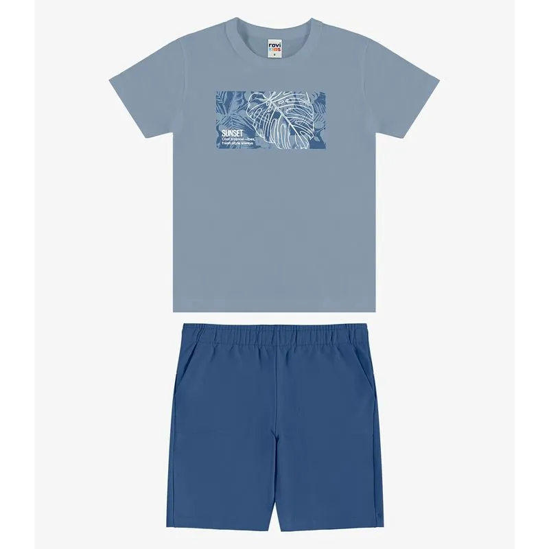 Conjunto Camiseta Com Bermuda Infantil Rovi kids Azul 12