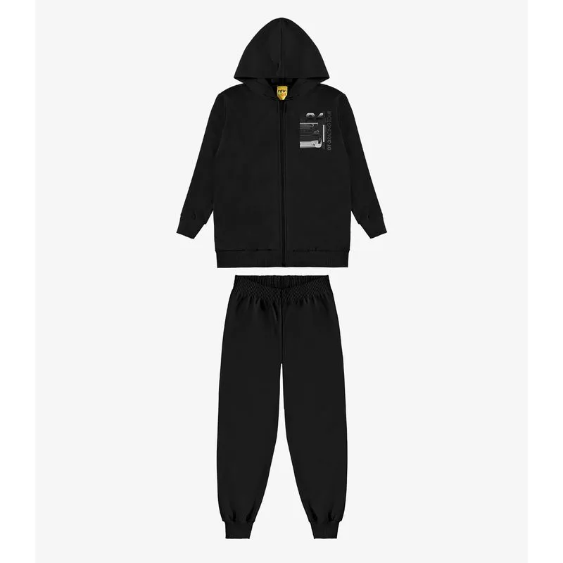 Conjunto Jaqueta Com Capuz E Calça Rovi Kids Preto 12