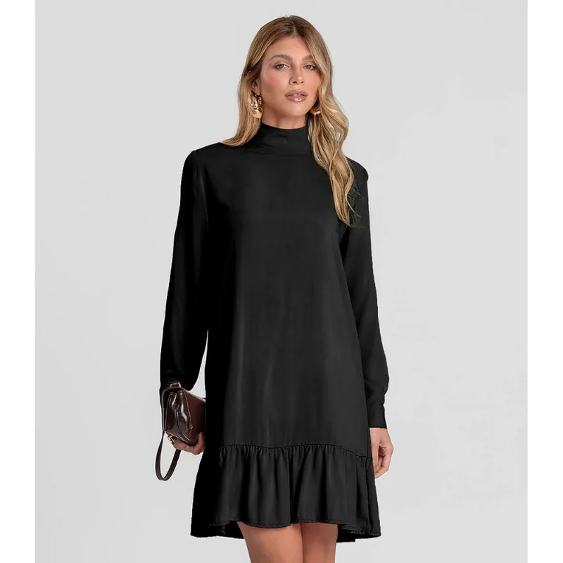 Vestido Curto Feminino Gola Dupla Dianna Preto P