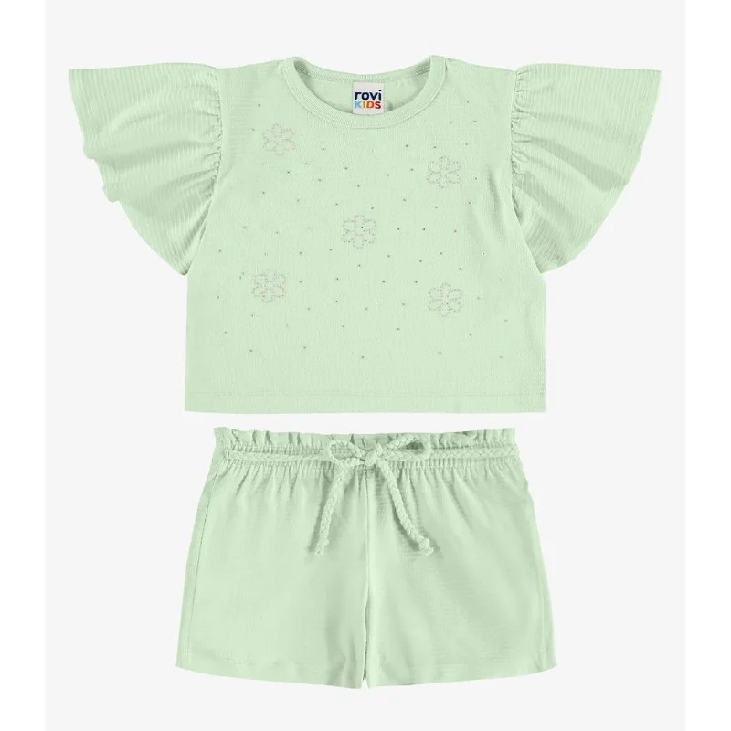 Conjunto Blusa Com Shorts Infantil Rovi Kids Verde 12