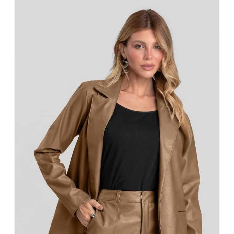 Blazer Feminino Courino Basic Dianna Marrom P