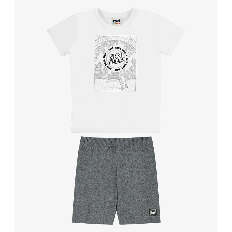 Conjunto Camiseta Com Bermuda Infantil Rovi Kids Branco 10