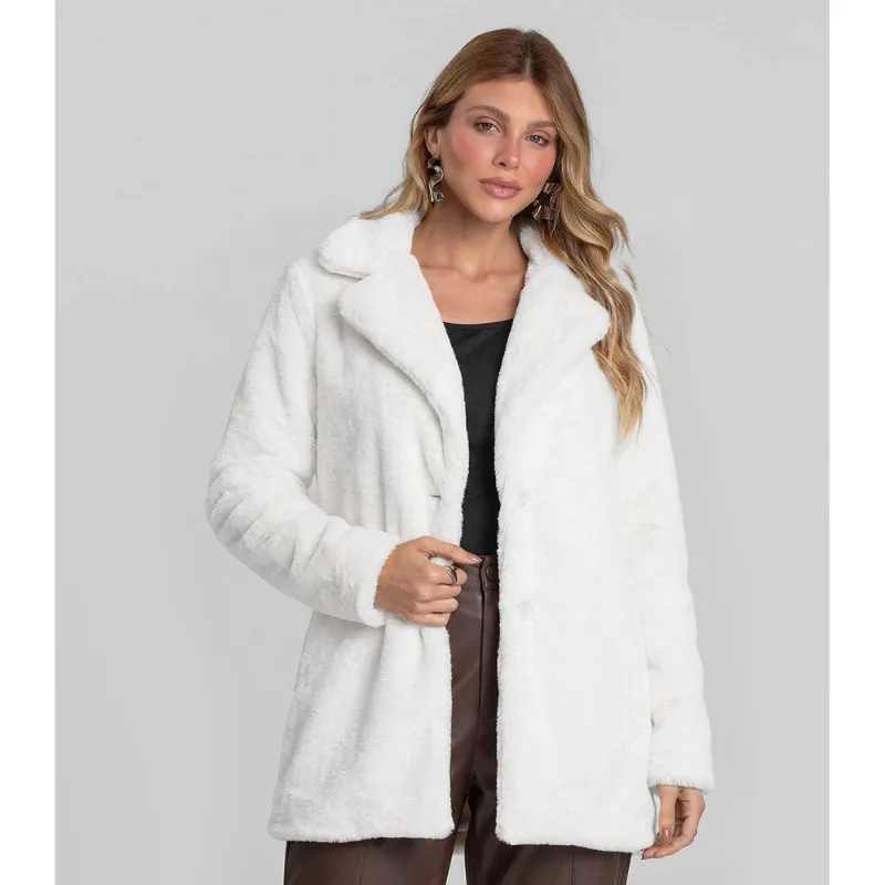 Casaco Feminino em Pelo Safira Dianna Off White G