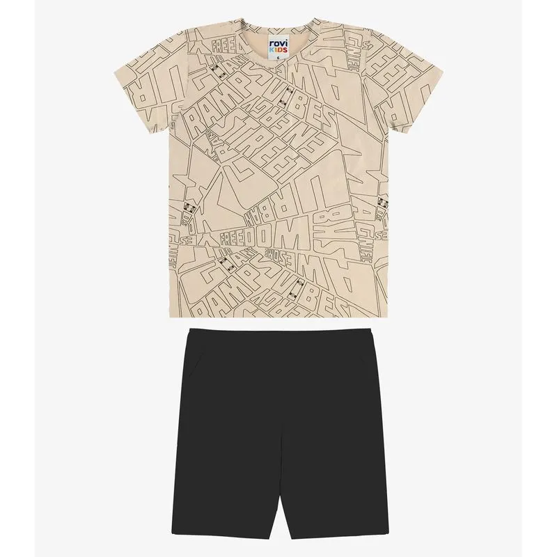 Conjunto Camiseta Com Bermuda Infantil Rovi Kids Bege 16